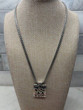 Brighton Deco Lace Scroll Pendant Silver Double Chain Necklace NEW, never worn